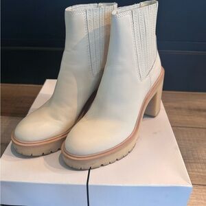 Dolce Vita Cream Heeled Boots with Chunky Sole